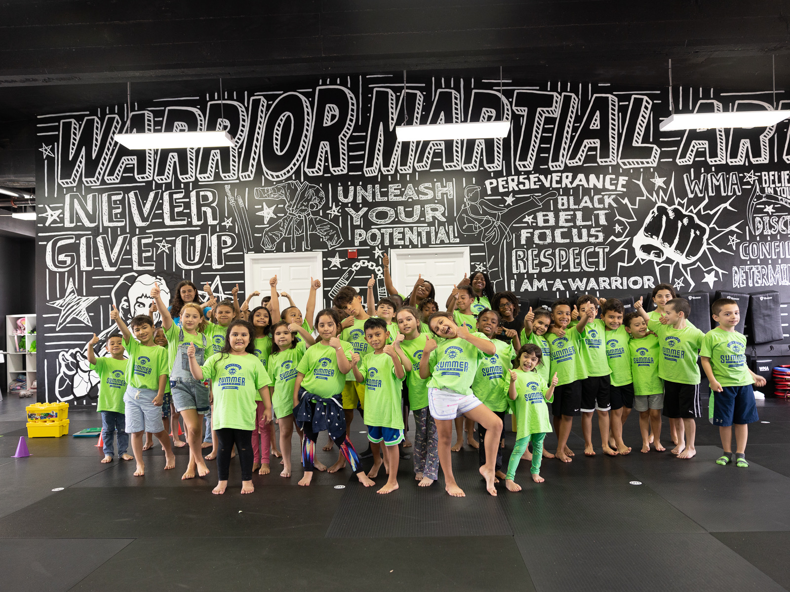 Kids practicing martial arts at Dunellen summer camp